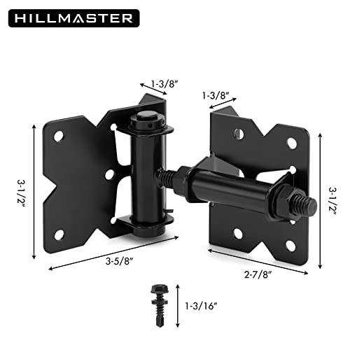 HILLMASTER 2 Pack Self Closing Gate Hinges for Wooden Fences Heavy Duty Solid Vinyl Fence Gate Closer Hinges with 22 Screws Swing Adjuster Tool 90 Degree Tension Gate Hardware Kit Black Finish - Image 2