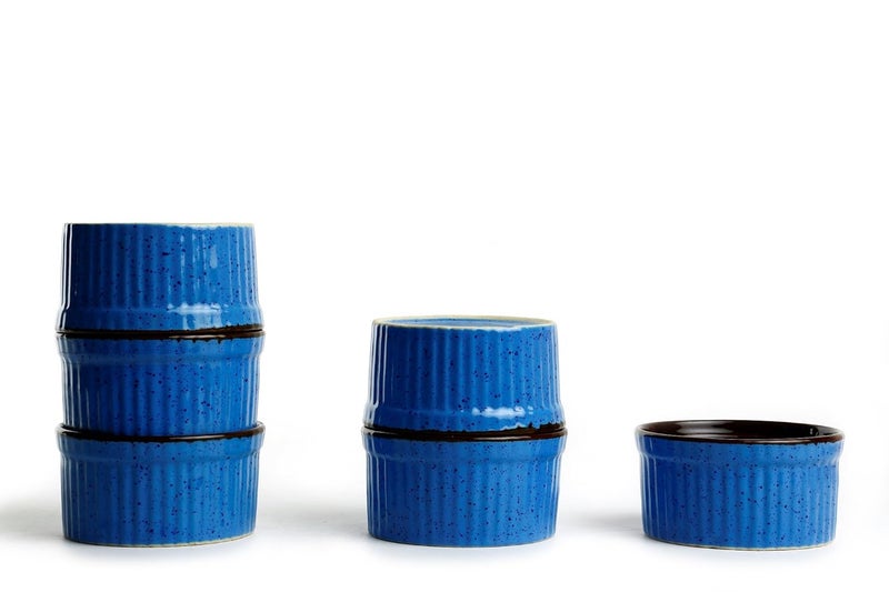 Caffeine Ceramic Handmade Blue Brown ramekins Bowl Set of 6 150 ml - Image 4