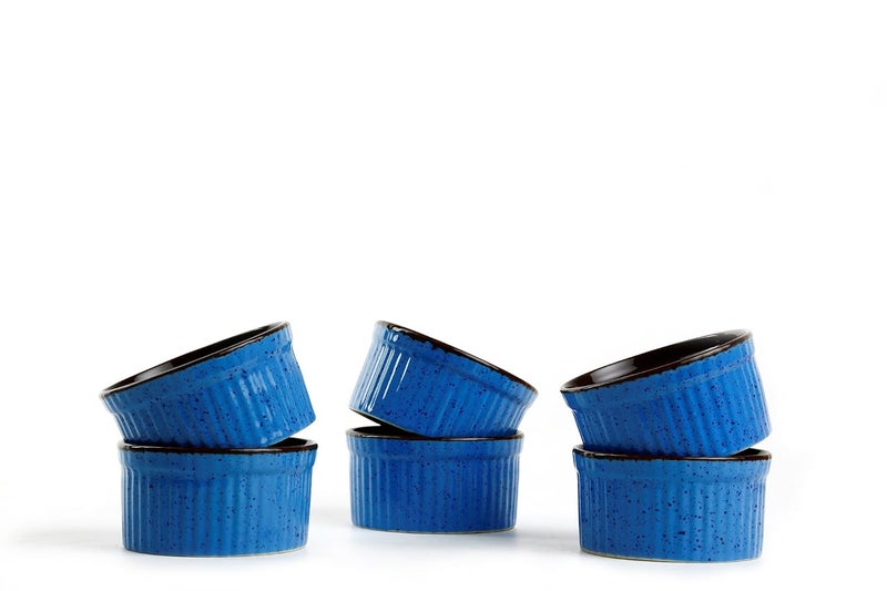 Caffeine Ceramic Handmade Blue Brown ramekins Bowl Set of 6 150 ml - Image 1