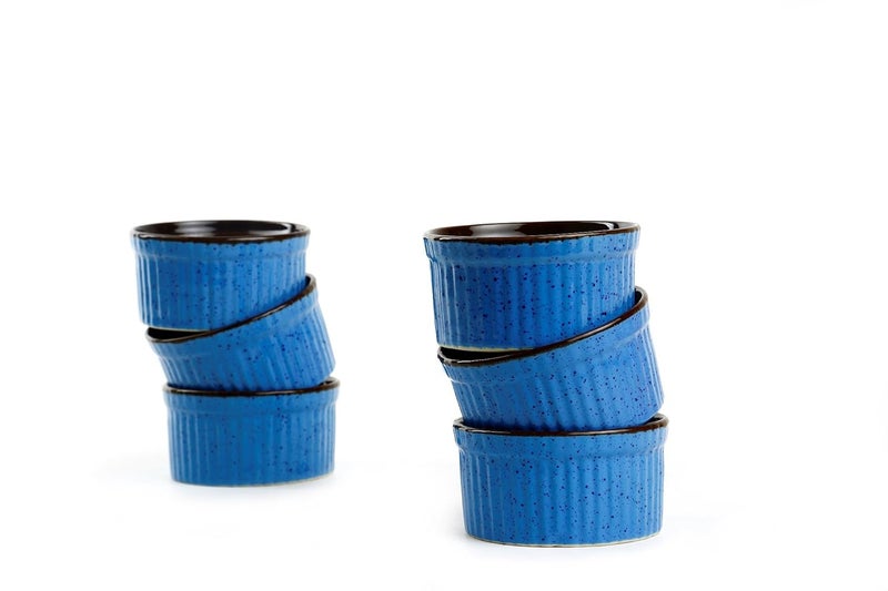 Caffeine Ceramic Handmade Blue Brown ramekins Bowl Set of 6 150 ml - Image 2