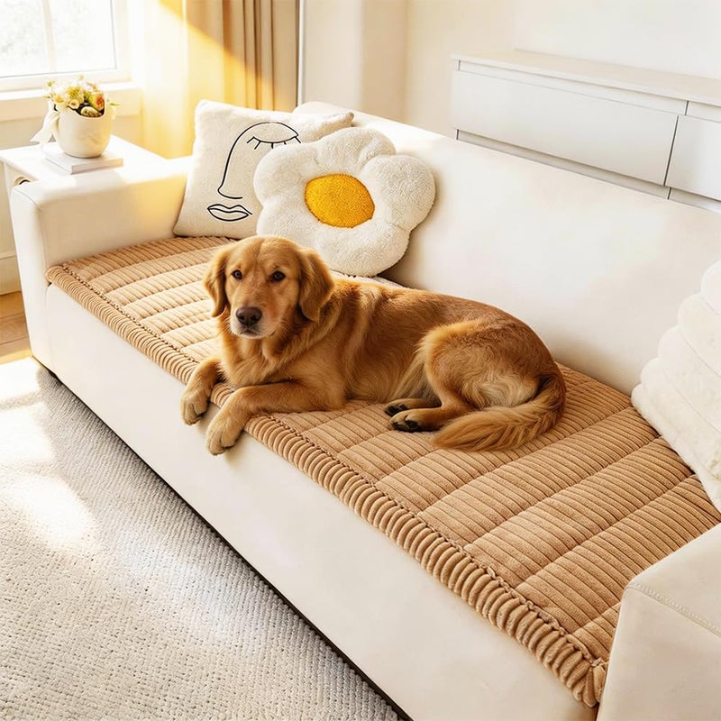 Awjcsv Couch Cover for Dogs Washable, Fuzzy Pet Couch Covers for 3 Cushion Sofa Pet Friendly, Non Slip Sofa Cover (Light Brown, 27.6" x 70.9"/70 x 180cm) - Image 1