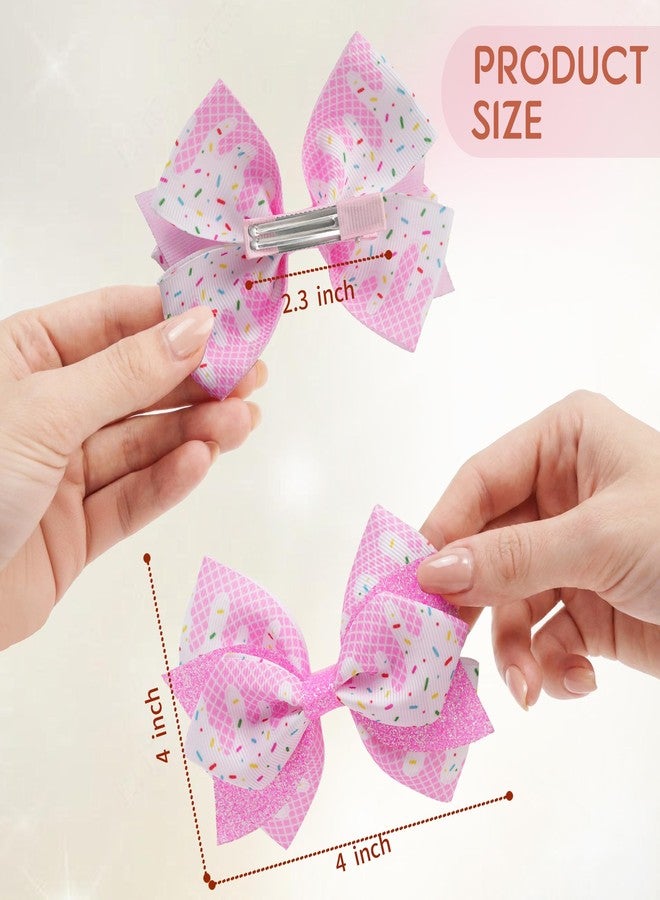 KEXINSTAR 4'' Birthday Hair Bow Clips 2pc Pink Glitter Birthday Bows for Girls Hair Accessories Ice Cream Party Decor for Toddler Girl Outfit - Image 5