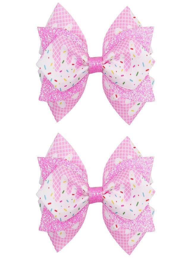 KEXINSTAR 4'' Birthday Hair Bow Clips 2pc Pink Glitter Birthday Bows for Girls Hair Accessories Ice Cream Party Decor for Toddler Girl Outfit - Image 1