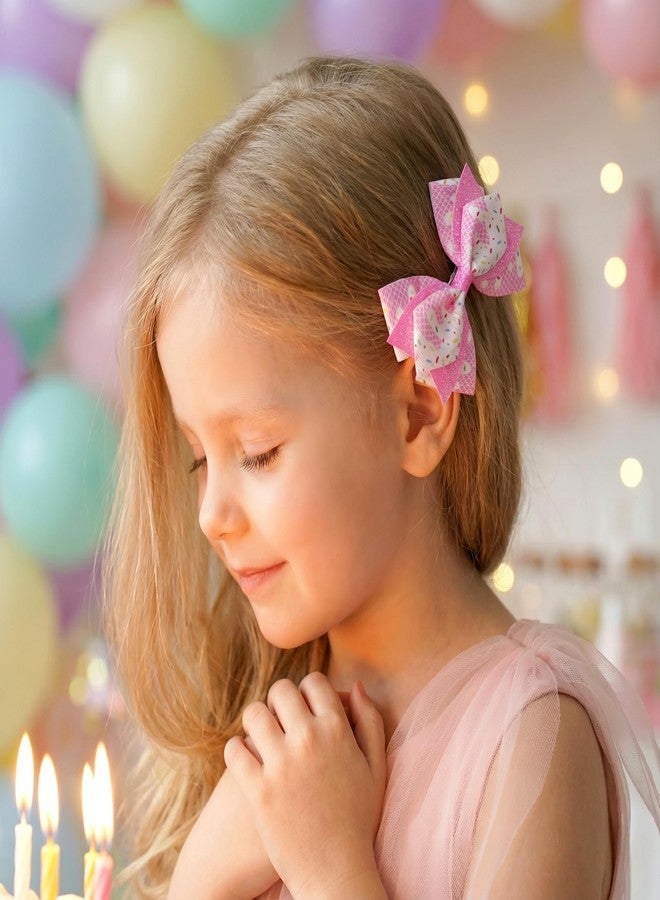 KEXINSTAR 4'' Birthday Hair Bow Clips 2pc Pink Glitter Birthday Bows for Girls Hair Accessories Ice Cream Party Decor for Toddler Girl Outfit - Image 2