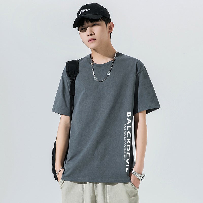 تي شيرت رجالي بأكمام قصيرة صيفي فضفاض يناسب جميع الأذواق تي شيرت بأكمام نصفية قميص عصرية للطلاب عبر الحدود أبيض [BAL] - Image 3