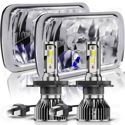 qobsos Pair 5x7 7x6 LED Headlights Hi-Lo Beam For 1982-2012 Ford E-150 E-250 E-350 Van,5x7 7x6 Inch Diamond Crystal Clear Semi Sealed Beam Glass Lens Housing Headlights,H4 LED Bulbs,6000K Cool White - Image 1