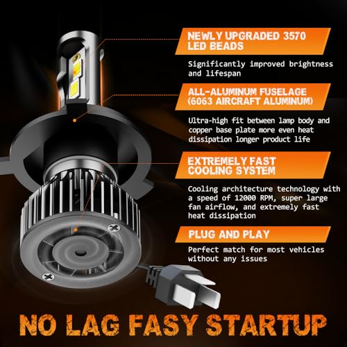 qobsos Pair 5x7 7x6 LED Headlights Hi-Lo Beam For 1982-2012 Ford E-150 E-250 E-350 Van,5x7 7x6 Inch Diamond Crystal Clear Semi Sealed Beam Glass Lens Housing Headlights,H4 LED Bulbs,6000K Cool White - Image 3