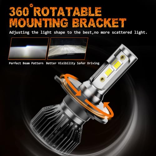 qobsos Pair 5x7 7x6 LED Headlights Hi-Lo Beam For 1982-2012 Ford E-150 E-250 E-350 Van,5x7 7x6 Inch Diamond Crystal Clear Semi Sealed Beam Glass Lens Housing Headlights,H4 LED Bulbs,6000K Cool White - Image 4