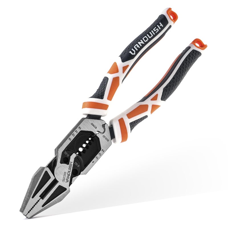 VANQUISH 8-in-1 Linesman Pliers, 8â€™â€™ Multipurpose Combination Pliers Wire Cutter/Crimper/Stripper, CRV Steel Hand Tool, Heavy Duty Side-Cutting Pliers for Crimping, Stripping, Shearing, Screwing, 3238 - Image 1