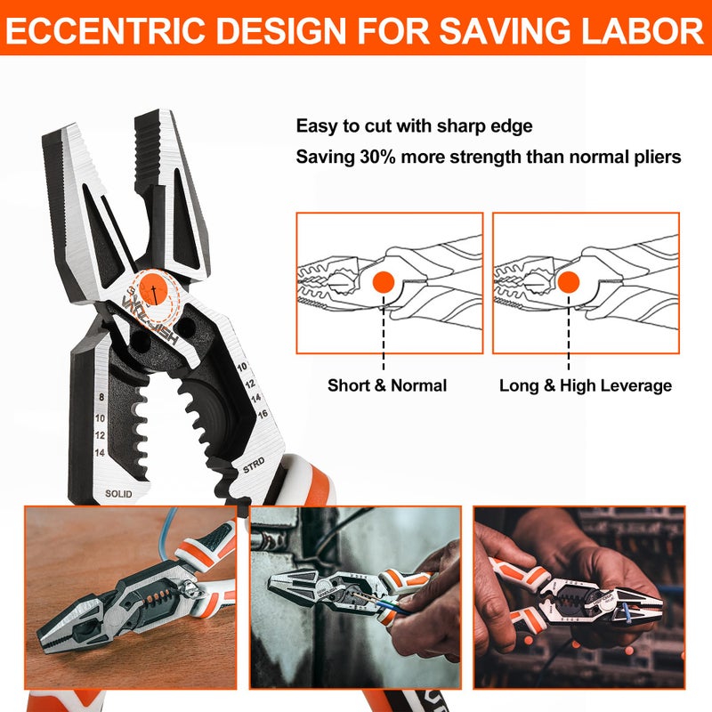 VANQUISH 8-in-1 Linesman Pliers, 8â€™â€™ Multipurpose Combination Pliers Wire Cutter/Crimper/Stripper, CRV Steel Hand Tool, Heavy Duty Side-Cutting Pliers for Crimping, Stripping, Shearing, Screwing, 3238 - Image 5