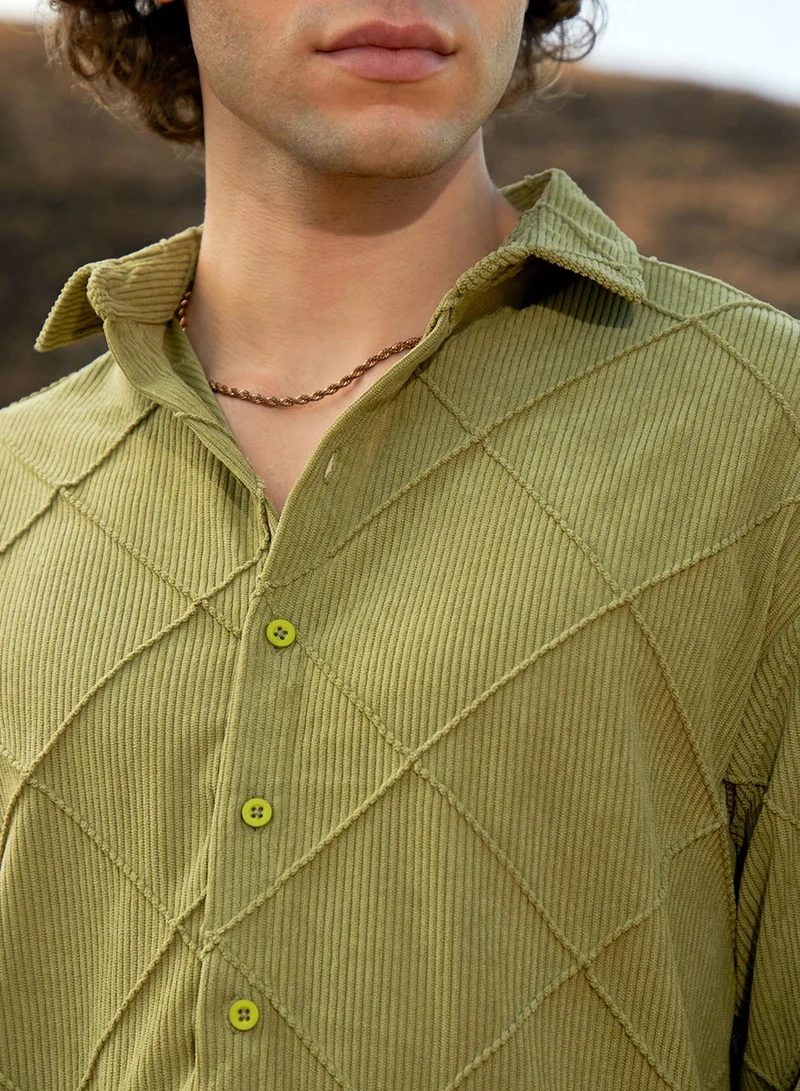 Campus Sutra Men's Pistachio Green Grid-Corduroy Shirt