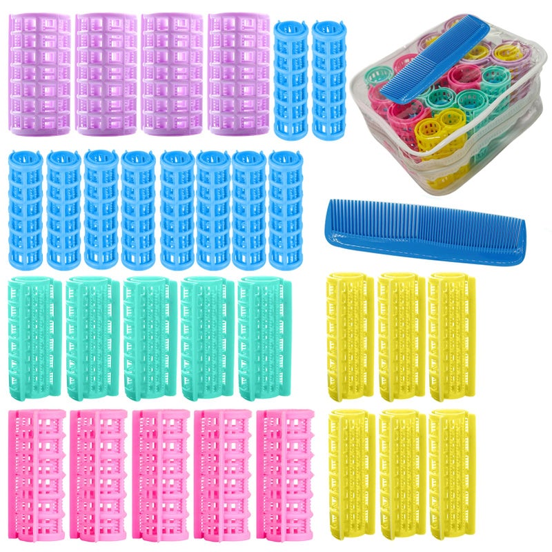 ZMD 30Pcs Plastic Hair Curlers Rollers Set, Snap on Rollers Self Grip Hairdressing Curlers Hair Curlers No Heat Hair Rollers for Long Medium Short Thin Fine Hair with Mini Comb (5 Sizes) - Image 1