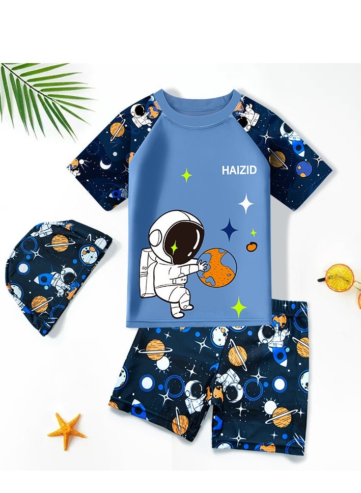 3 pieces Swimsuits for Kids, Swimsuit for Water Outdoor Sport, Pool Beach Swimming, Astronaut Print, Gifting for kids