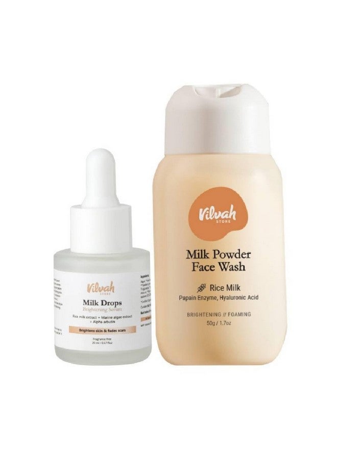 vilvah STORE مجموعة غسول الوجه بمسحوق الحليب وسيروم قطرات الحليب من فيلوه ستور | لبشرة مشرقة ومتألقة | لجميع أنواع البشرة | للرجال والنساء | عبوة من 2 - Image 1