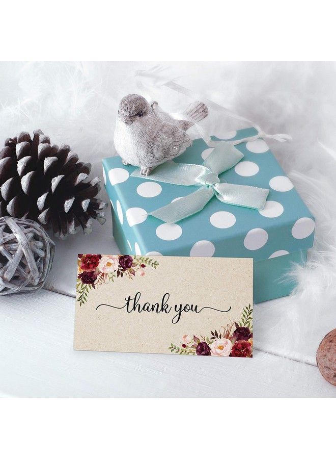 321Done بطاقات شكر صغيرة (مجموعة من 50) بحجم بطاقة العمل 3.5X2 ورود حمراء على كرافت تان الريفي للهدايا والحفلات وحفلات الزفاف والأعمال الصغيرة وأي مناسبة مصنوعة في الولايات المتحدة الأمريكية زهور - Image 4