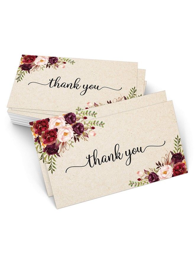 321Done بطاقات شكر صغيرة (مجموعة من 50) بحجم بطاقة العمل 3.5X2 ورود حمراء على كرافت تان الريفي للهدايا والحفلات وحفلات الزفاف والأعمال الصغيرة وأي مناسبة مصنوعة في الولايات المتحدة الأمريكية زهور - Image 1