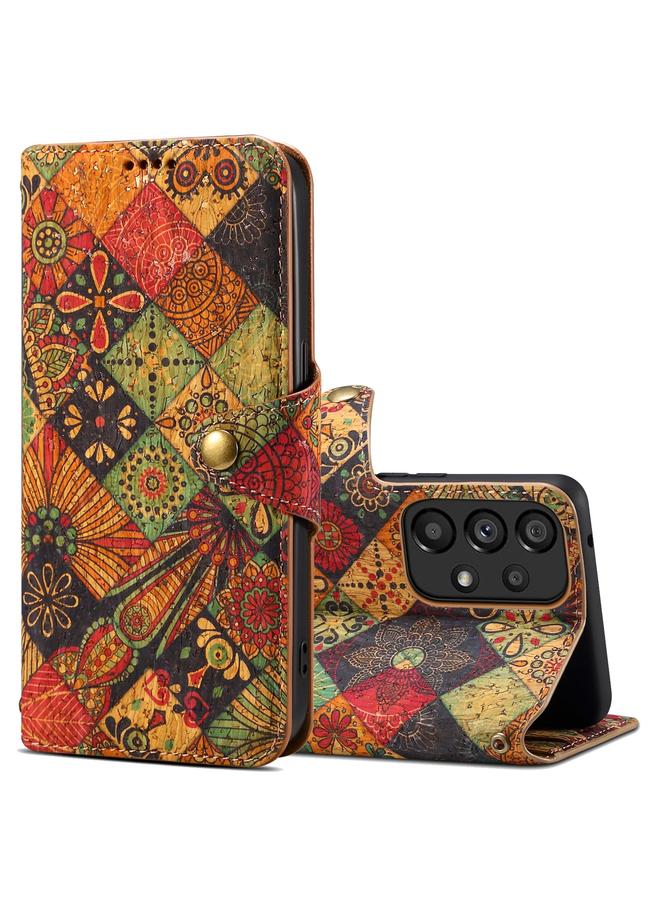 دينيور جراب لهاتف Samsung Galaxy A23 5G من سلسلة اللغة الزهرية، جراب هاتف من قماش الفلين بحواف زيتية من الجلد - Image 1