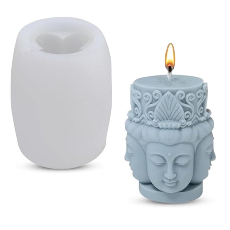 SOFTCREATO Buddha Shape Candle Making Silicone Molds Round 3D Four face Buddha Candle Silicone Mould 4 Sided Buddha Design mold for DIY Handmade Chocolate Mousse Dessert Soap Cake Aromatherapy Resin Art Craft Making Home Party Decoration