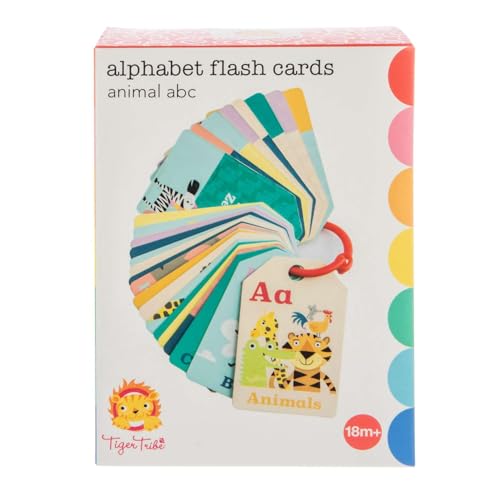 Tiger Tribe 26 Alphabet Flash Cards Includes 26 Double Sided Cards, Each Featuring a Letter paired with a Fun Animal Illustration, Making Learning Letters exciting and Memorable for Kids - Image 1