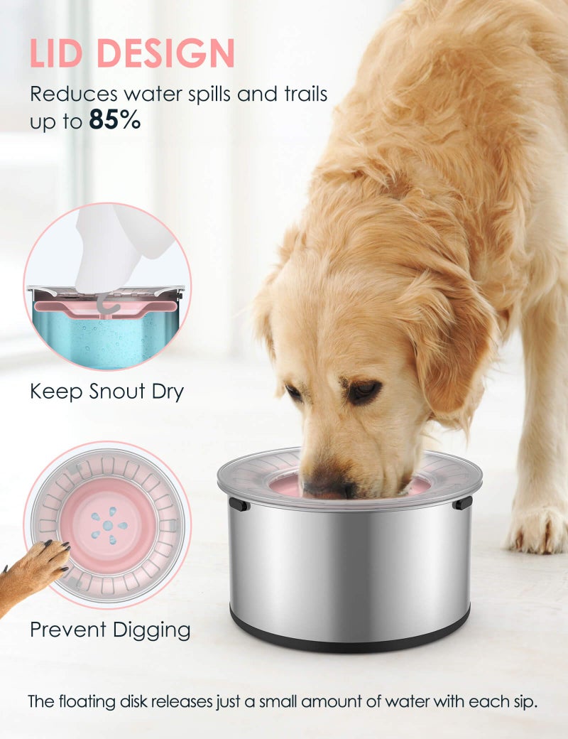 Heouvo 1Gallon Large Dog Water Bowl No Spill, [Anti Digging Lid & Rubber Bottom] Spill Proof Dog Bowl, Anti Splash Mess Dripless Slow Drinking Stainless Steel Water for Sloppy Messy Drinkers Car - Image 4