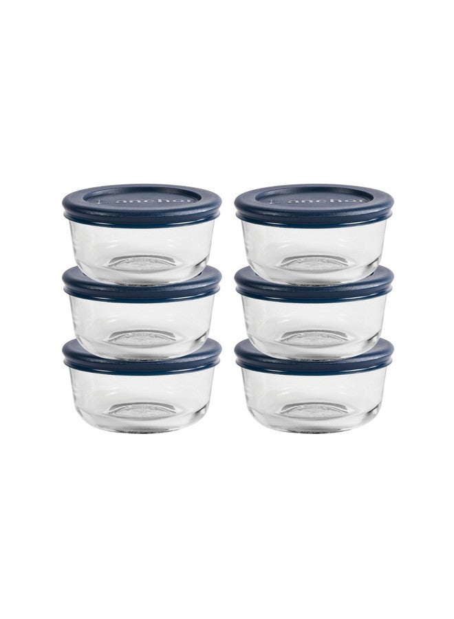 أنكور هوكينغ مجموعة من 6 حاويات تخزين طعام زجاجية بأغطية محكمة الغلق من أنكور هوكينج، سعة كوب واحد، مع أغطية زرقاء داكنة