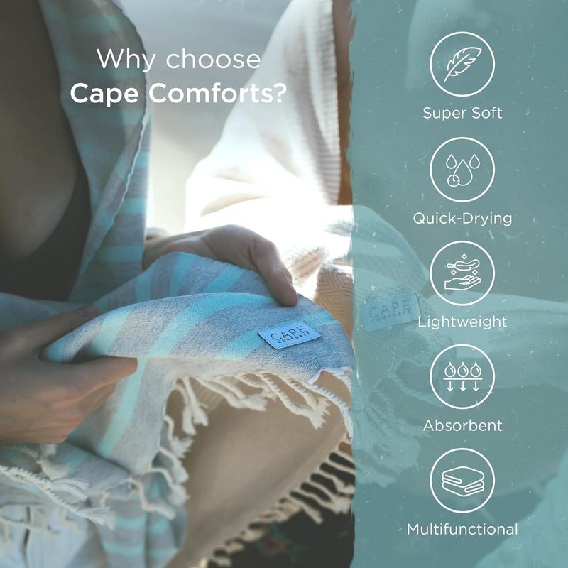 Cape Comforts Large Turkish Beach Towel, Striped Light Grey & Mint - 37'' x 67'' - Super Soft & Lightweight - Quick Dry Sand Free Travel Towels for Beach or Bath - Gifts - Image 5