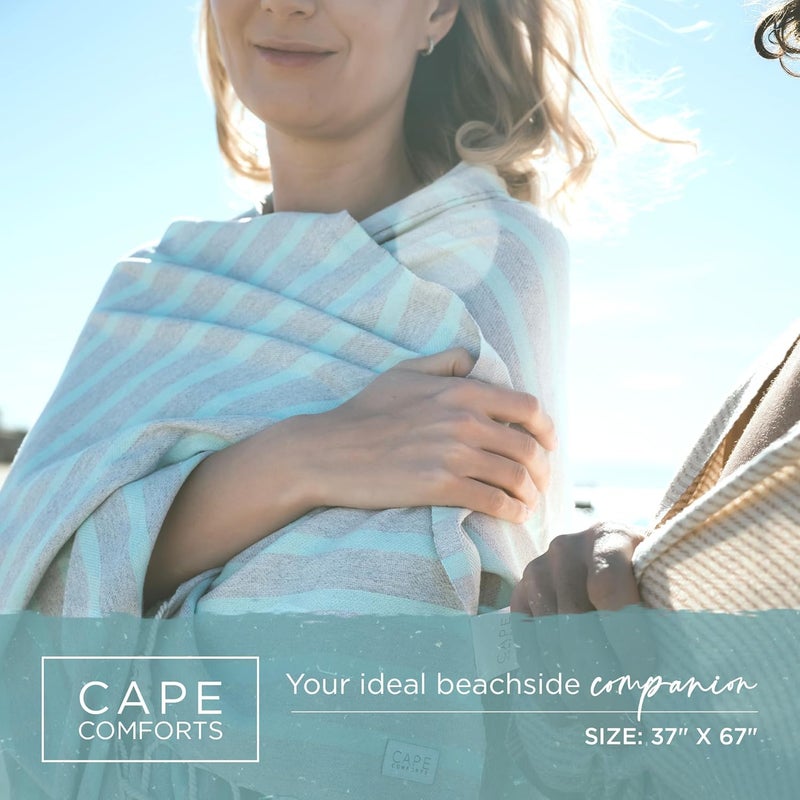 Cape Comforts Large Turkish Beach Towel, Striped Light Grey & Mint - 37'' x 67'' - Super Soft & Lightweight - Quick Dry Sand Free Travel Towels for Beach or Bath - Gifts - Image 2
