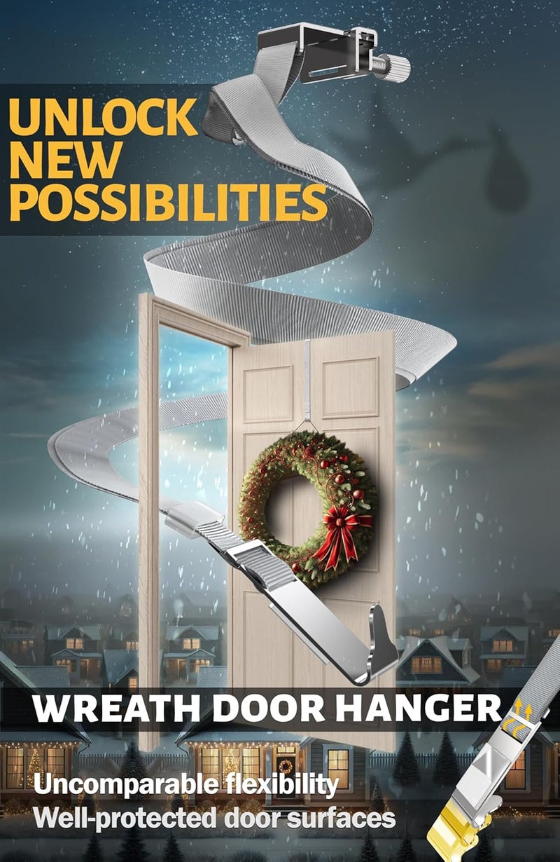 MNZ Wreath Door Hanger - Adjustable Wreath Hanger for Front Door as Non-Scratch Decoration Holder for Christmas, Easter and Halloween, Decoration Hook for Christmas swags Outdoor, Stainless Steel - Image 2