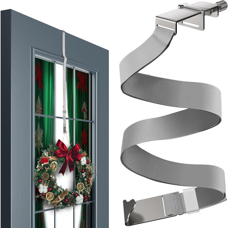 MNZ Wreath Door Hanger - Adjustable Wreath Hanger for Front Door as Non-Scratch Decoration Holder for Christmas, Easter and Halloween, Decoration Hook for Christmas swags Outdoor, Stainless Steel - Image 1