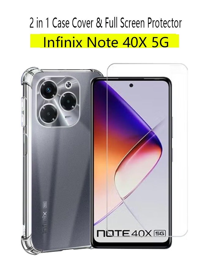 اثنين في واحد Infinix ملاحظة 40x 5G الهاتف المحمول حالة الغطاء و فيلم واقية من الشاشة - صدمة واقية شفافة رقيقة جدا تبو حماية الهاتف المحمول تغطية كاملة حساسة تعمل باللمس تشديد الزجاج فيلم واقية ، تنطبق على Infinix note40x 5G - Image 1
