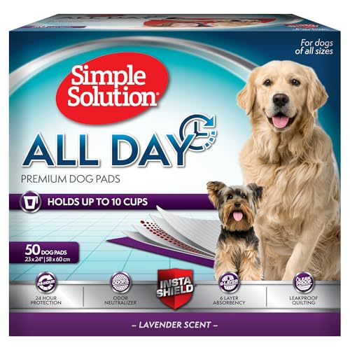 Simple Solution All Day Dog Pads, Disposable Puppy Training Pads with Lavender Scent, Leak Proof Pet Pee Pads for Indoor Potty Training, Odor Control, Quick Dry Floor Protection, 23"x24", 50 Count - Image 1