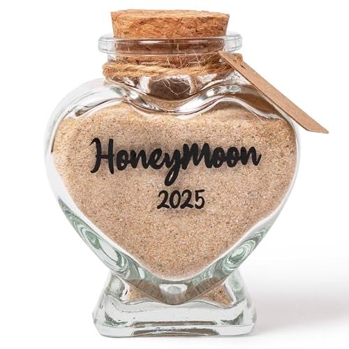 TUNGURIS Honeymoon Sand Keepsake Jar 2025，Bridal Shower, Wedding, Engagement, Honeymoon, Travel Gift for Couples, Newlywed, Fiance(Gift Box Includes) - 40ml Heart Shape Glass - Image 1