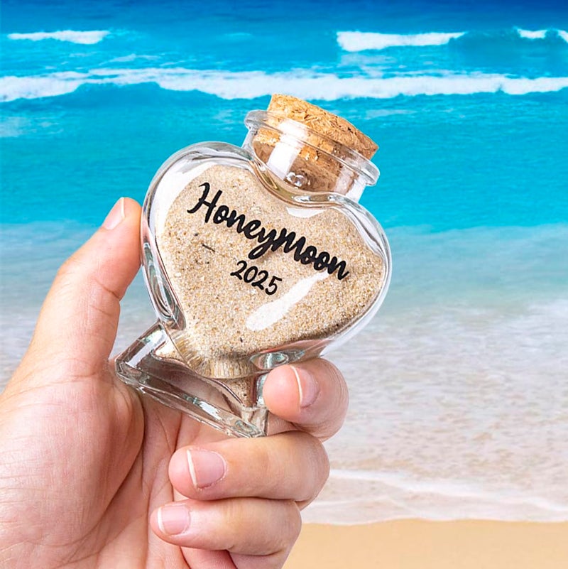 TUNGURIS Honeymoon Sand Keepsake Jar 2025，Bridal Shower, Wedding, Engagement, Honeymoon, Travel Gift for Couples, Newlywed, Fiance(Gift Box Includes) - 40ml Heart Shape Glass - Image 5