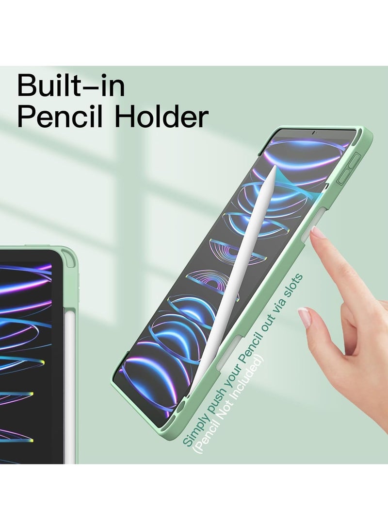 Case for iPad Pro 13 Inch M4 (2024) with Pencil Holder, Clear Transparent Back Shell Slim Stand Shockproof Tablet Cover, Auto Wake/Sleep (Mint Green) - Image 5