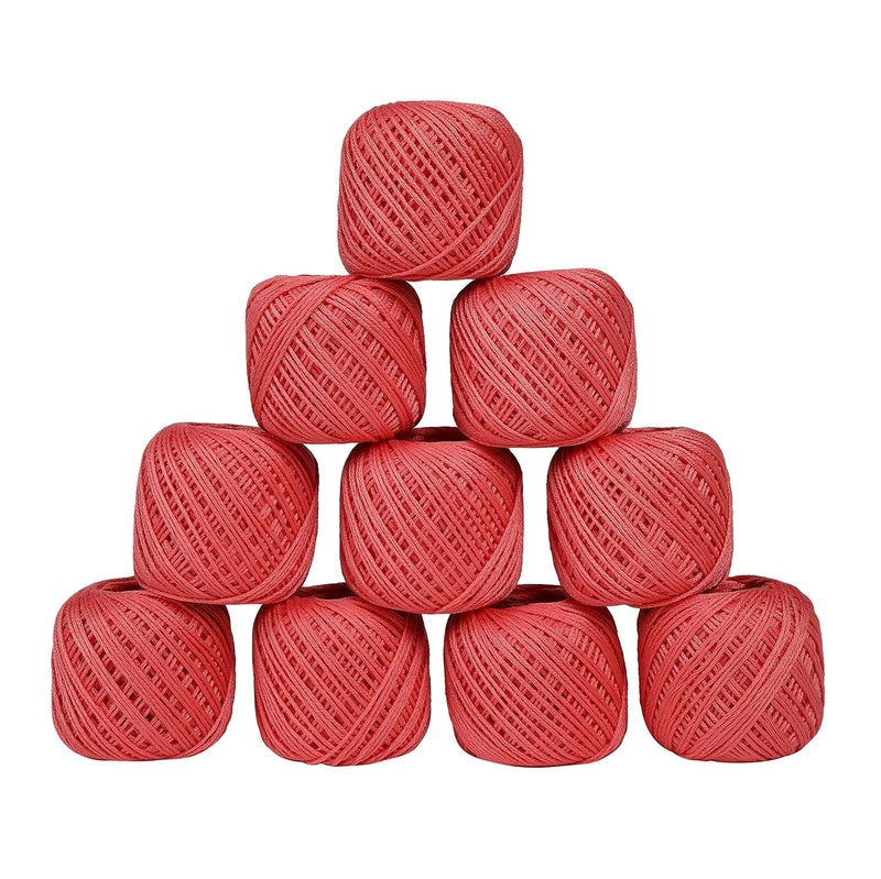 CORIOX Crochet Thread Set of 10 Ball Crochet Cotton Thread Yarn for Knitting and Craft Making. Size 20 Gram 55 to 60 mtr Approx (Coral) - Image 1
