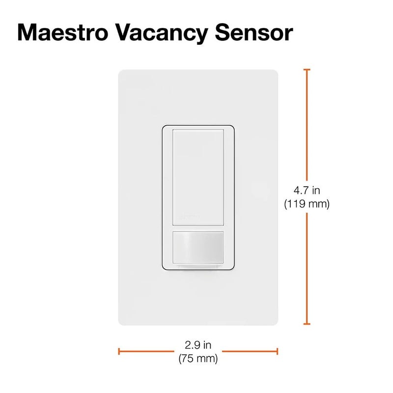 Lutron Maestro Vacancy Motion Sensor Light Switch for Bathroom, Garage, Laundry Room, and Closet, for Any Light Bulbs, Auto Off Only, Single-Pole Only, No Neutral Required, MS-VPS2-WH, White - Image 4