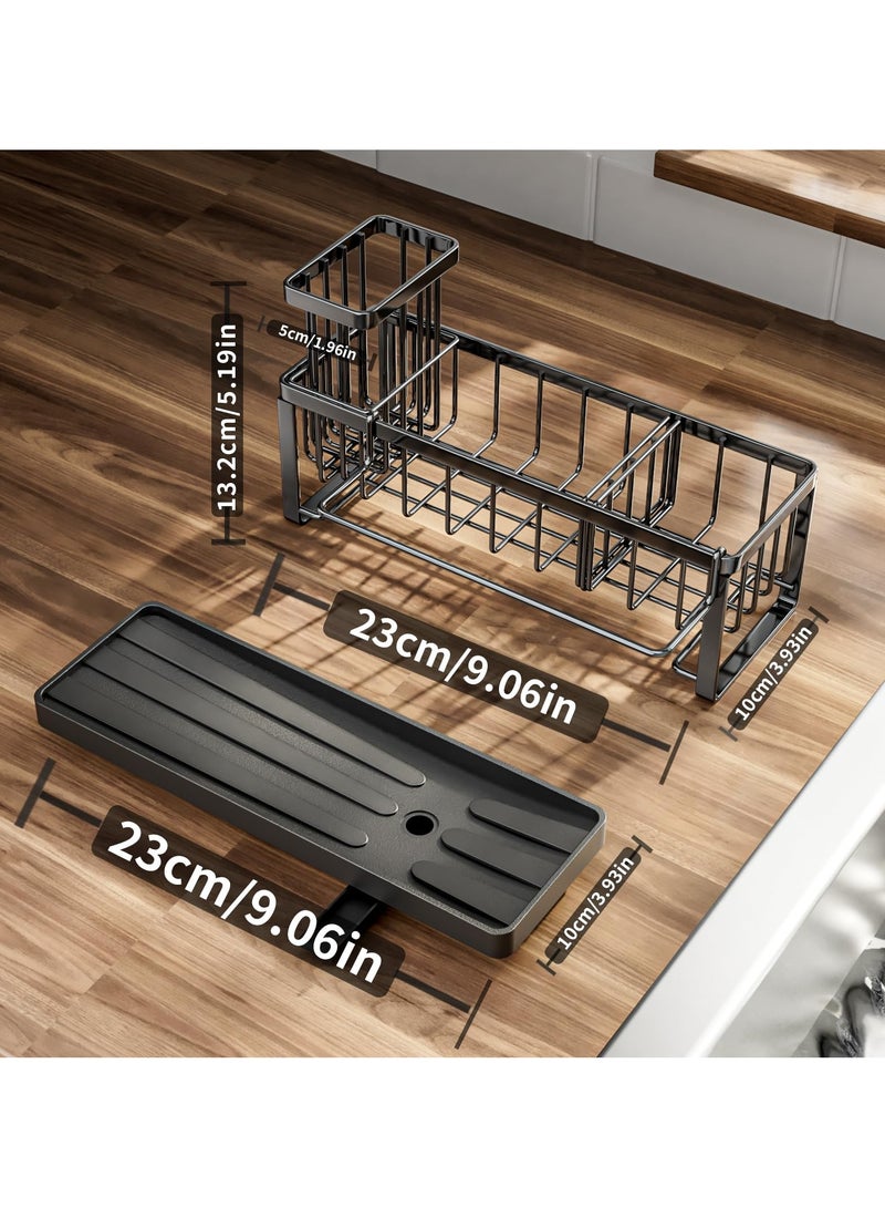 Cuken Stainless steel dishwashing sponge holder for Kitchen Sink with Brush Holder for Countertop, Black - Image 2