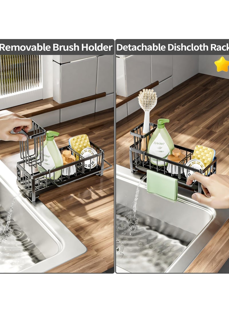 Cuken Stainless steel dishwashing sponge holder for Kitchen Sink with Brush Holder for Countertop, Black - Image 4