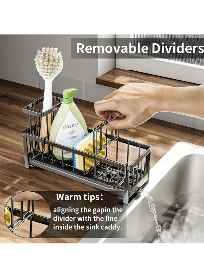 Cuken Stainless steel dishwashing sponge holder for Kitchen Sink with Brush Holder for Countertop, Black - Image 5