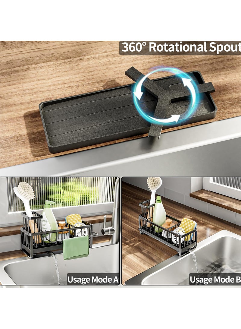 Cuken Stainless steel dishwashing sponge holder for Kitchen Sink with Brush Holder for Countertop, Black - Image 3