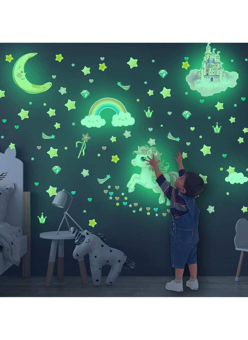 SYOSI Glow in The Dark Stars and Unicorn Wall Decals, 174 Pcs Glowing Castle, Moon, and Rainbow Stickers, Luminous Ceiling Decor for Kids' Bedroom, Great Castle Decor Gift for Girls and Boys  - Image 1