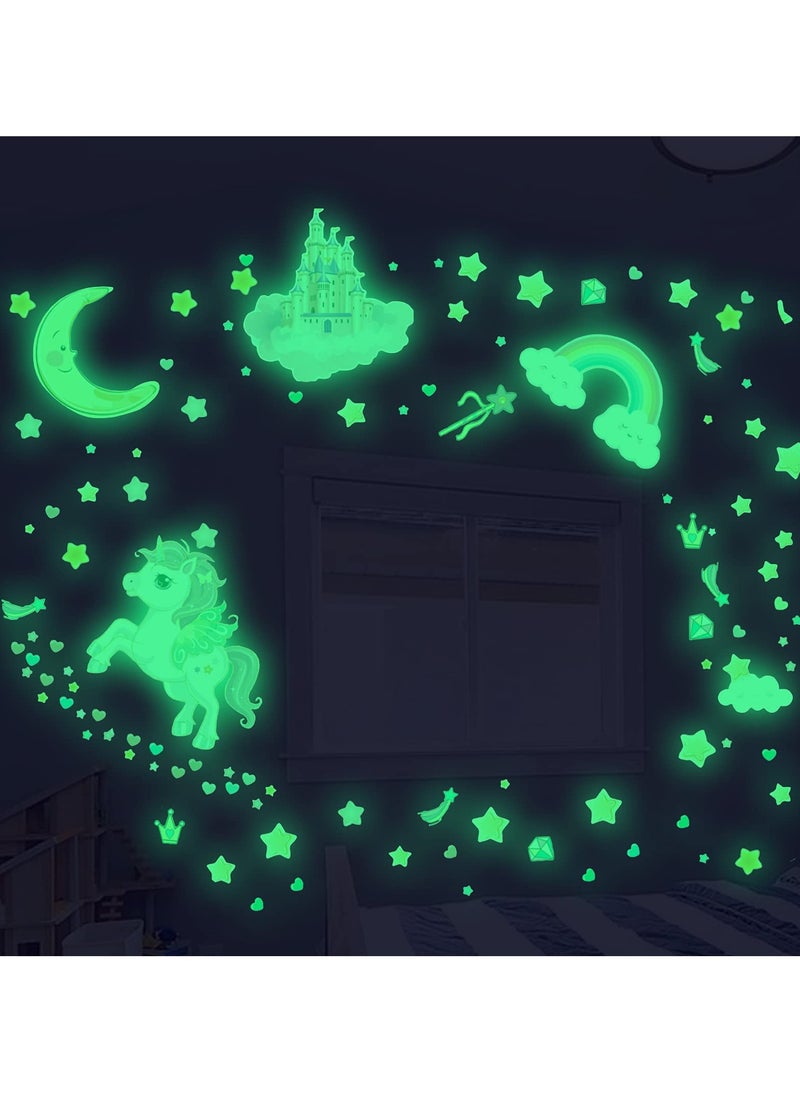 SYOSI Glow in The Dark Stars and Unicorn Wall Decals, 174 Pcs Glowing Castle, Moon, and Rainbow Stickers, Luminous Ceiling Decor for Kids' Bedroom, Great Castle Decor Gift for Girls and Boys  - Image 2