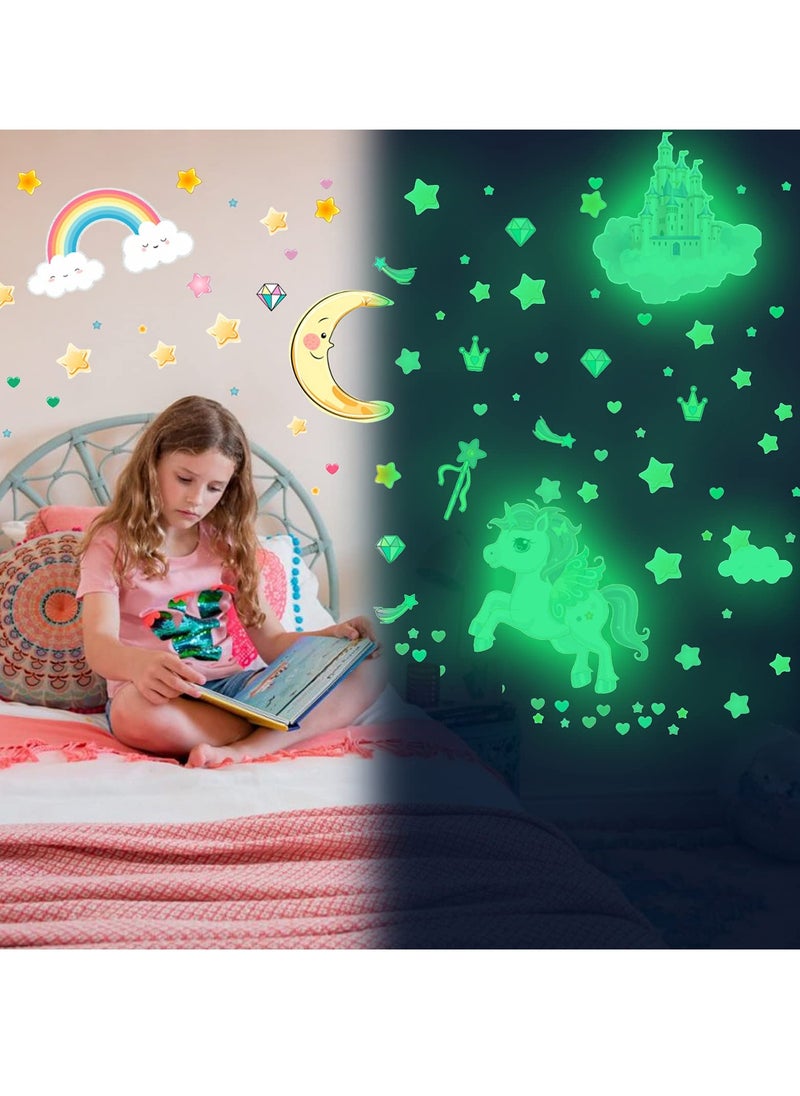 SYOSI Glow in The Dark Stars and Unicorn Wall Decals, 174 Pcs Glowing Castle, Moon, and Rainbow Stickers, Luminous Ceiling Decor for Kids' Bedroom, Great Castle Decor Gift for Girls and Boys  - Image 3