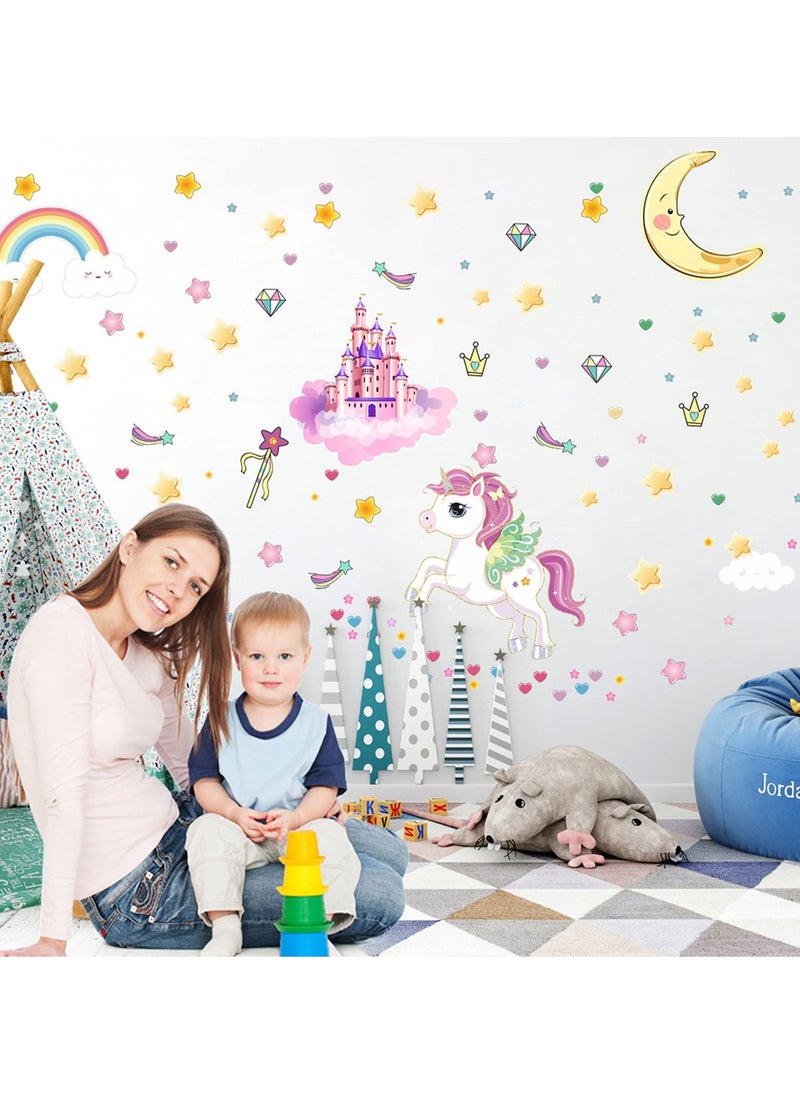 SYOSI Glow in The Dark Stars and Unicorn Wall Decals, 174 Pcs Glowing Castle, Moon, and Rainbow Stickers, Luminous Ceiling Decor for Kids' Bedroom, Great Castle Decor Gift for Girls and Boys  - Image 4