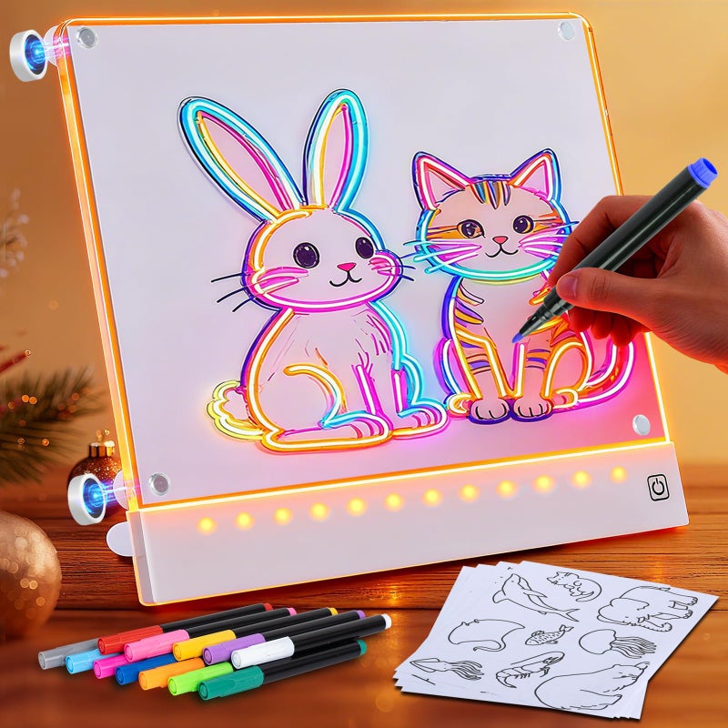 Yecuip Rechargeable LED Drawing Board for Kids with Tracing Pages Lumi Board Magnetic Light Up Acrylic Dry Erase Board LED Note Board with 4 Magnets Birthday Gifts Toy for KidsGirls - Image 2
