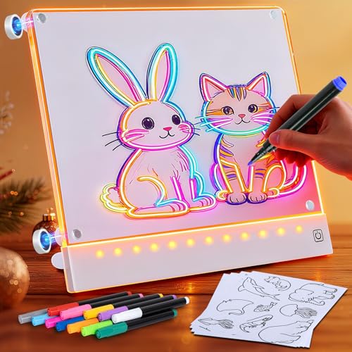 Yecuip Rechargeable LED Drawing Board for Kids with Tracing Pages Lumi Board Magnetic Light Up Acrylic Dry Erase Board LED Note Board with 4 Magnets Birthday Gifts Toy for KidsGirls - Image 1