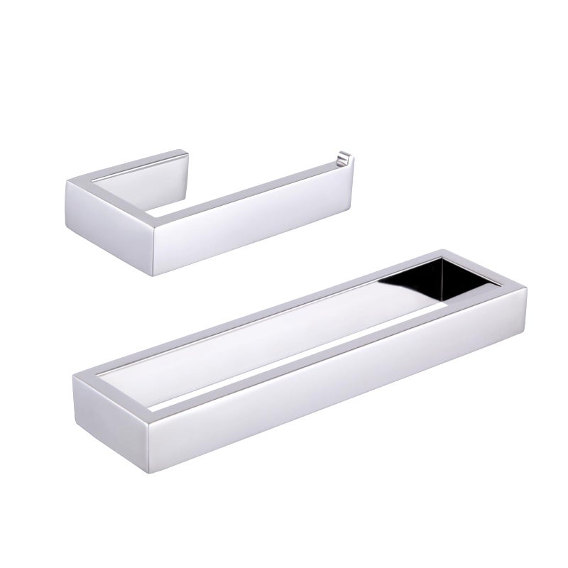 GERZWY 2Piece Bathroom Accessory Set SUS 304 Stainless Steel Toilet Paper Holder Towel Ring Wall Mount Polished Finish HG17082JG