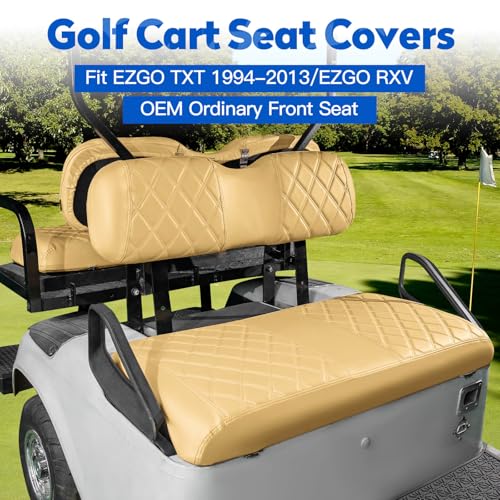 NOKINS 4PCS Golf Cart Diamond Seat Covers Kit FrontRear Seat Covers Fits EZGO TXT 19942013EZGO RXV Standard Seat Cushion EZGO Vinyl Seat Cover Accessories No Staples Tan - Image 3