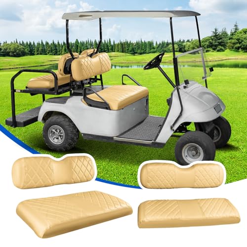NOKINS 4PCS Golf Cart Diamond Seat Covers Kit FrontRear Seat Covers Fits EZGO TXT 19942013EZGO RXV Standard Seat Cushion EZGO Vinyl Seat Cover Accessories No Staples Tan - Image 1