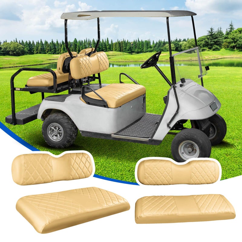 NOKINS 4PCS Golf Cart Diamond Seat Covers Kit FrontRear Seat Covers Fits EZGO TXT 19942013EZGO RXV Standard Seat Cushion EZGO Vinyl Seat Cover Accessories No Staples Tan - Image 2